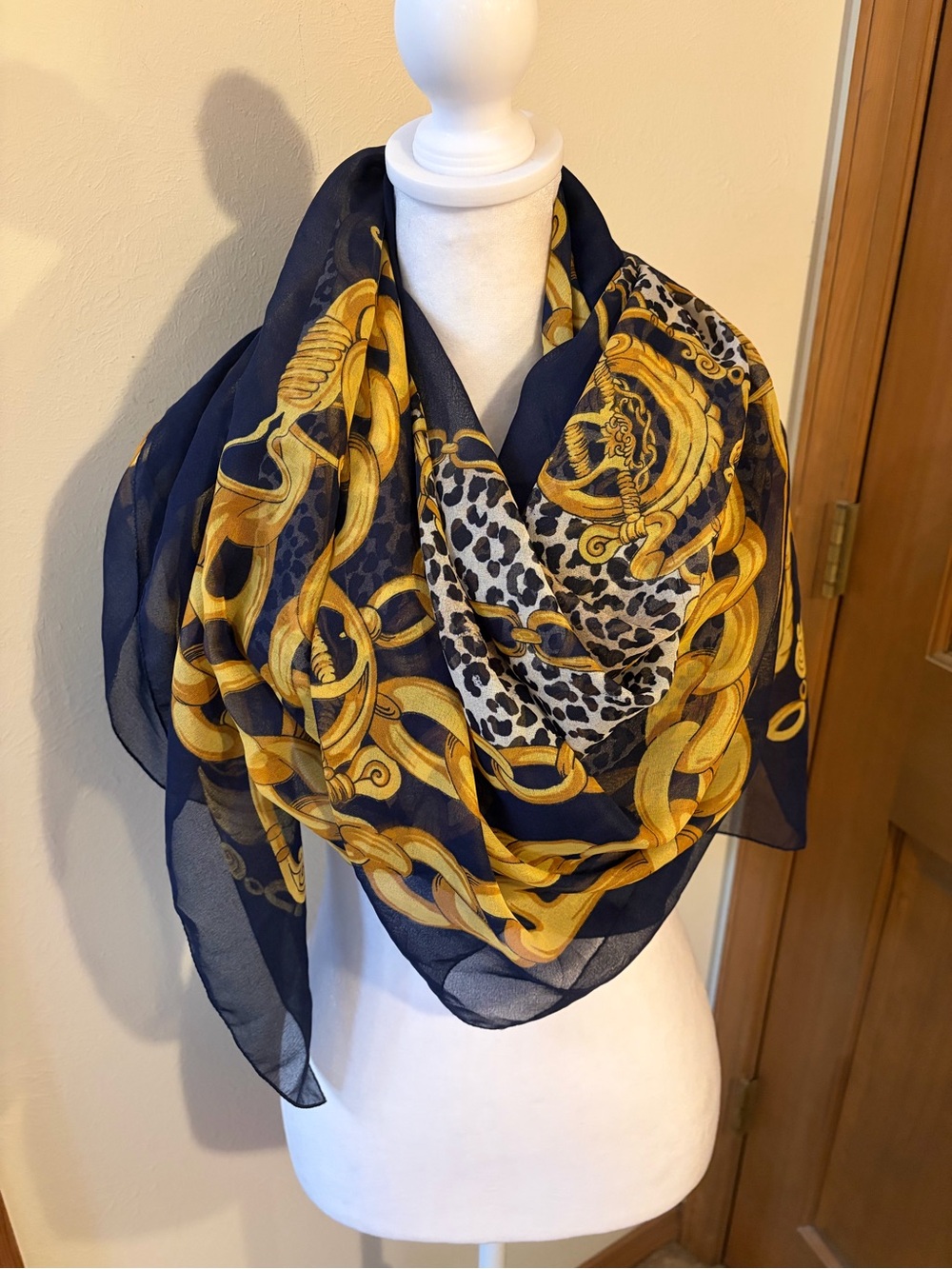 Italian designer inspired Navy and Gold Chain Print Scarf